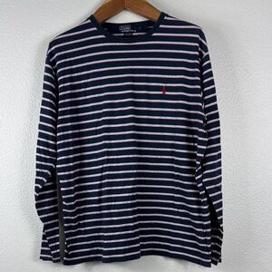 Ralph Lauren Navy and Pink Striped Long Sleeve Tee